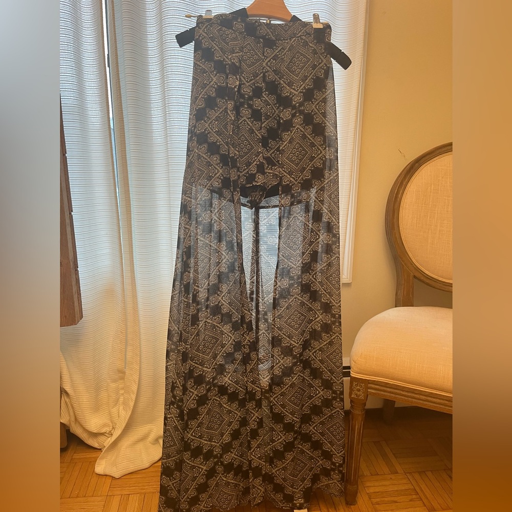 Black Sheer Patterned Maxi shorts with flowy skirt over lay